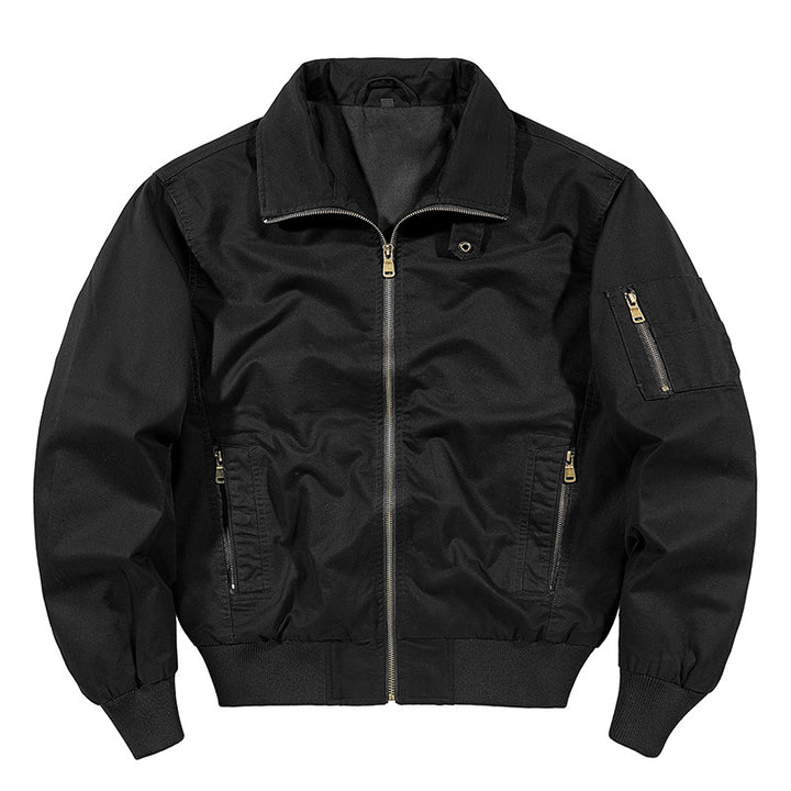 Men's rugged cotton-blend utility bomber with ribbed trim and zip sleeve pocket – Brevano