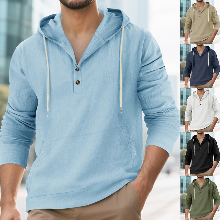 Herren lässiger Kapuzenpullover mit Knopfleiste und Kängurutasche Echoarchiv