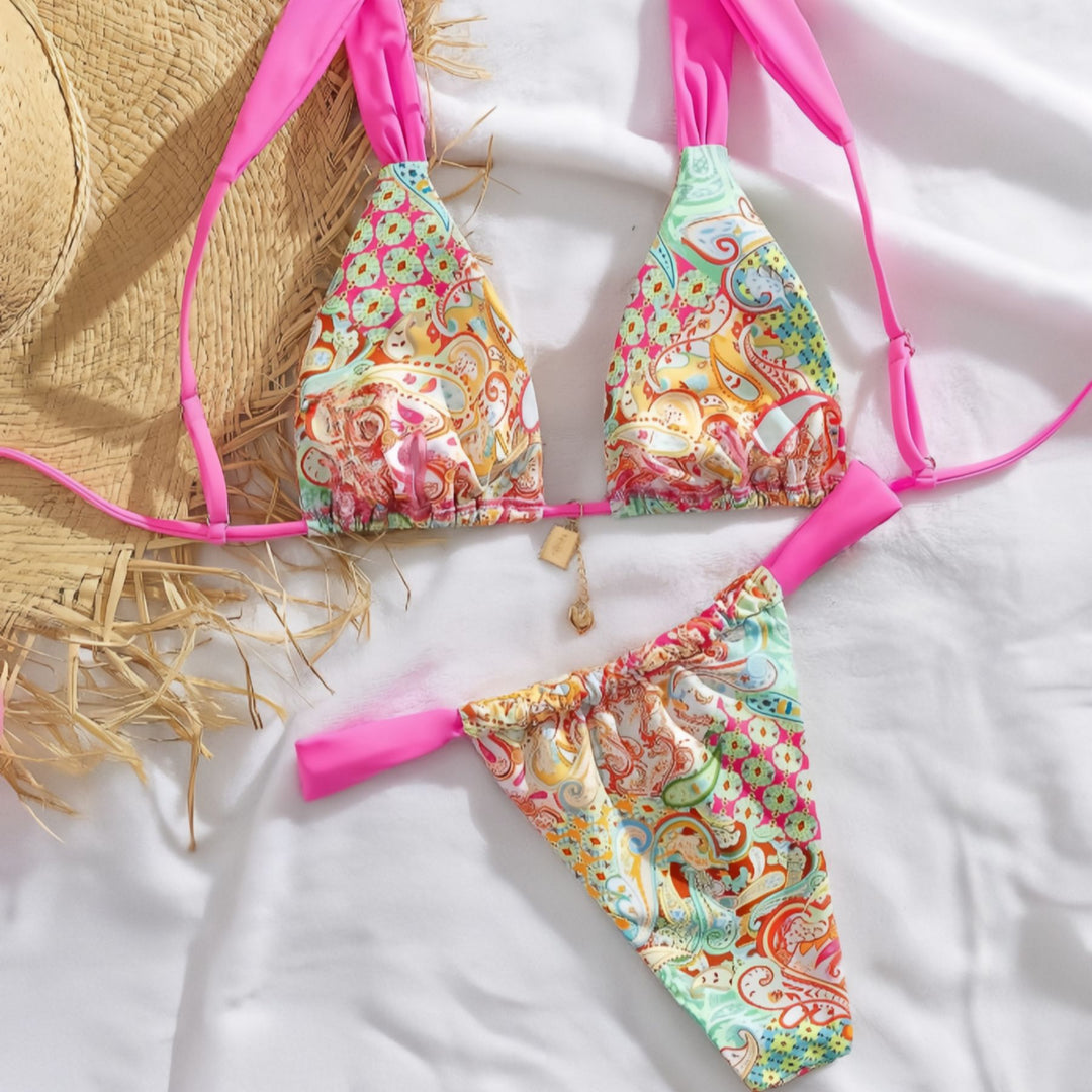 Damen Triangel-Bikini mit buntem Paisleymuster und verstellbaren Trägern Echo Archiv