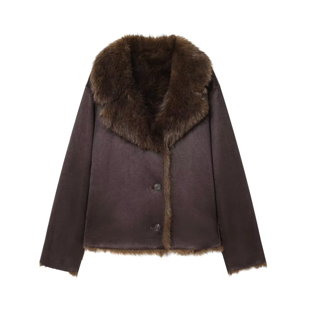 Damen Gekürzter Wollmix-Blouson mit voluminösem Kunstfellkragen Echo Archiv