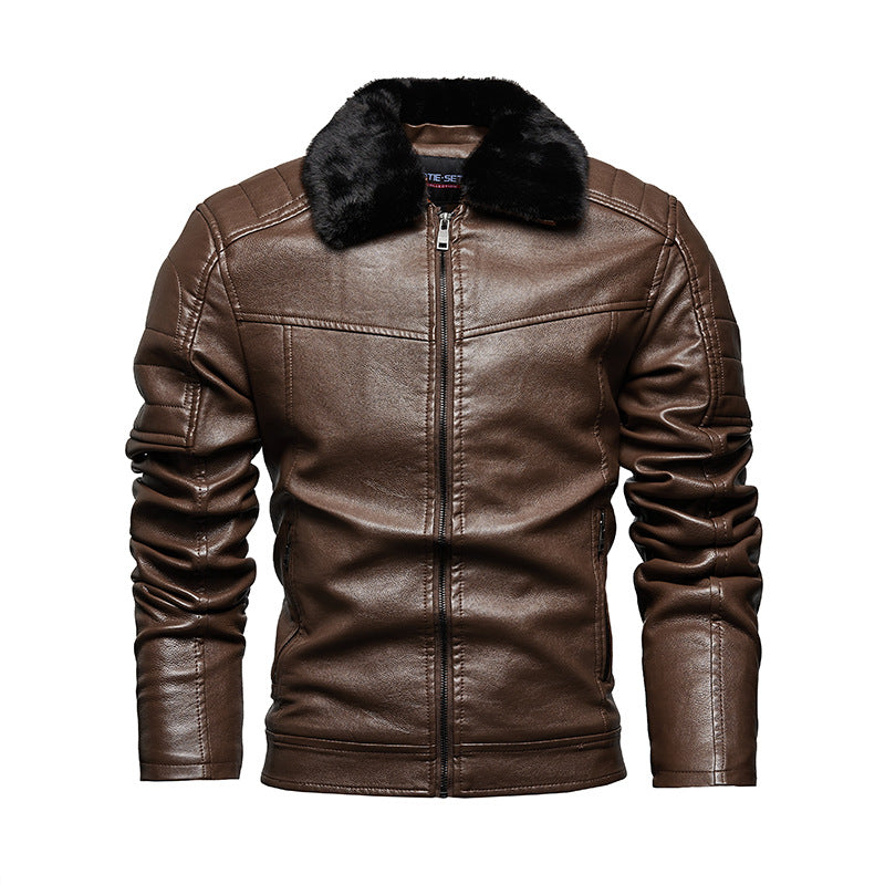 Herren stilvolle Kunstlederjacke mit weichem Teddykragen Echoarchiv