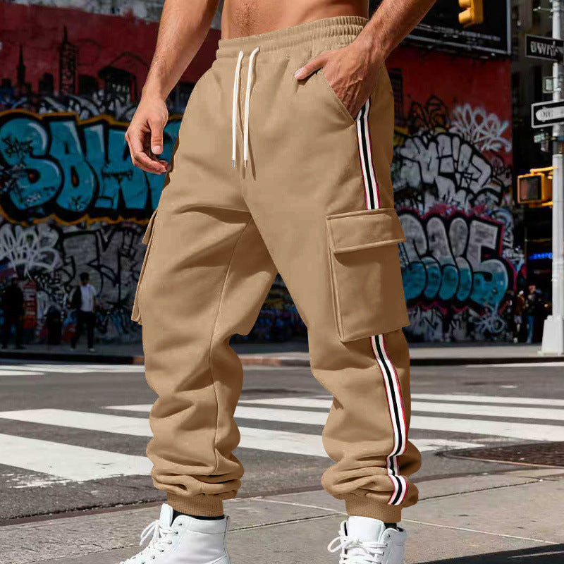 Herren Cargo-Joggerhose mit seitlichen Klapp‑Cargotaschen, Tunnelzug & Rippbündchen – Bravaro