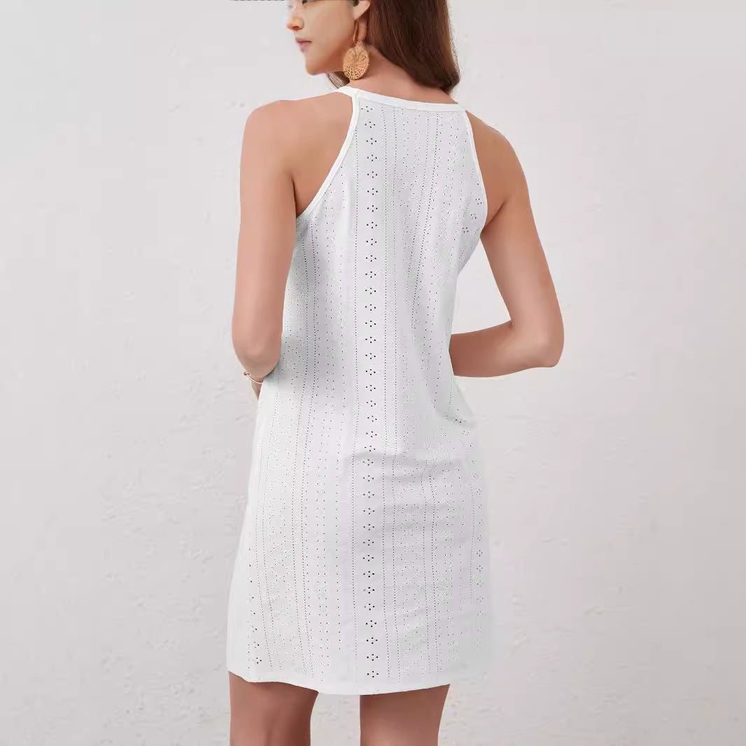 Damen nan ärmelloses Minikleid mit Neckholder, Lochstickerei und floraler Häkelapplikation Echo Archiv