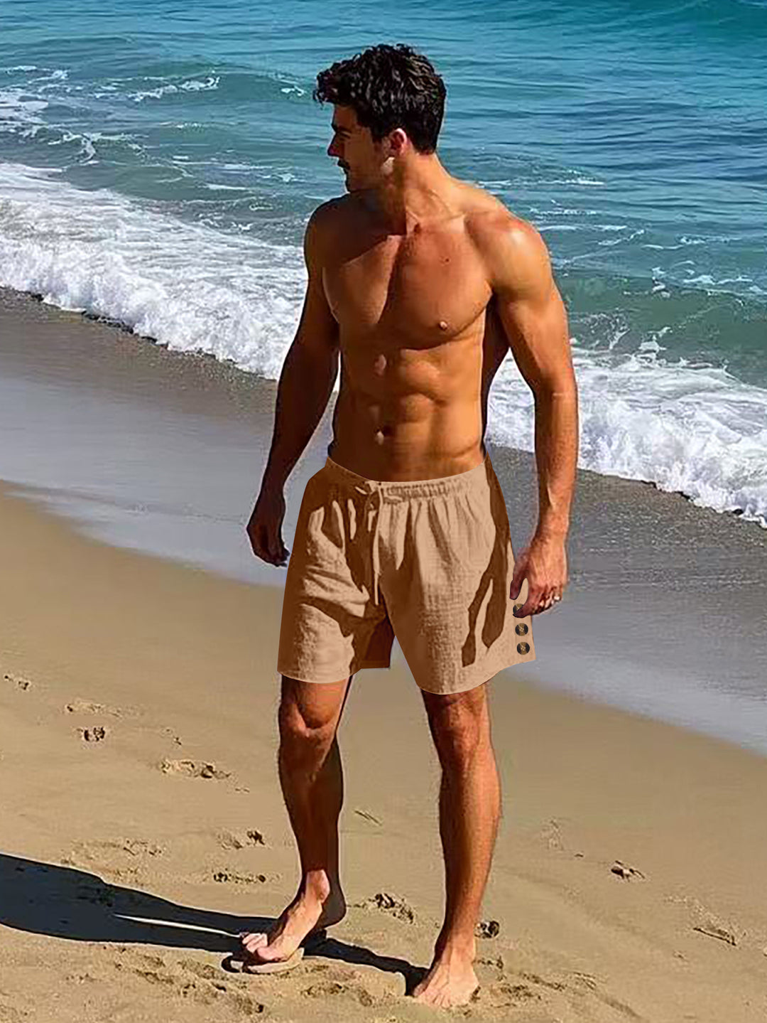 Herren lässige, atmungsaktive Strandshorts mit elastischem Bund und modernen Knopfdetails Echoarchiv