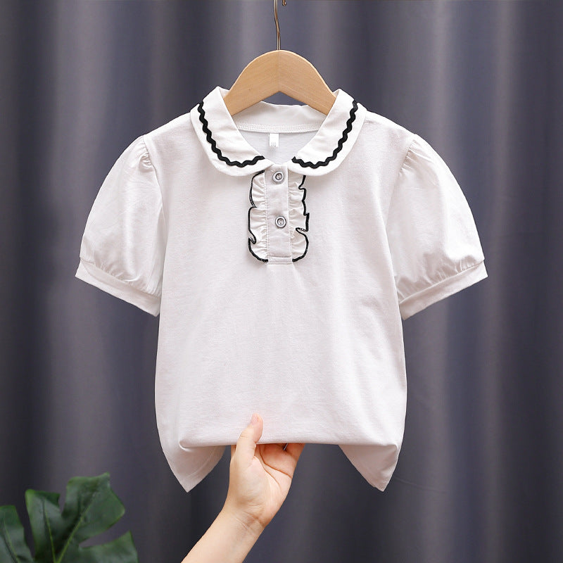 Mädchen modische Bluse mit Rüschenkragen und Puffärmeln Echo Archiv