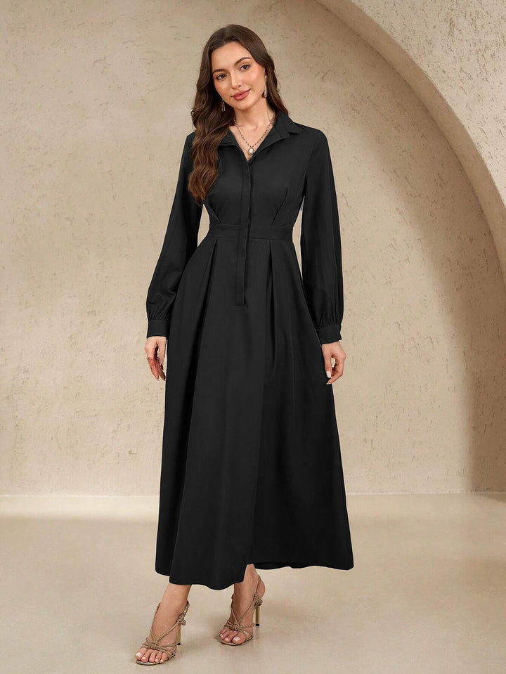 Damen nan langes Hemdblusenkleid mit Taillengürtel, verdeckter Knopfleiste und ballonärmeln Echo Archiv