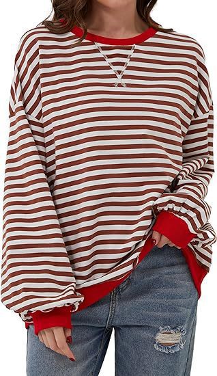 Damen Lässiges Oversize-Streifen-Sweatshirt mit Raglanärmeln und Kontrastbündchen – Mavelle
