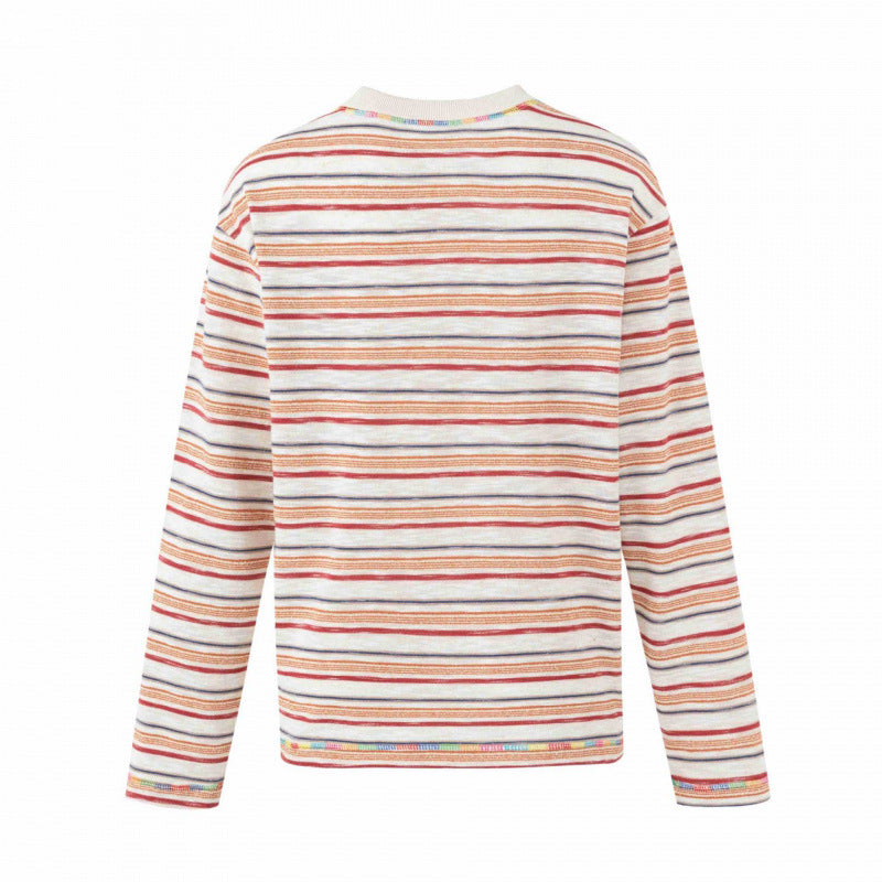 Unisex Oversize gestreifter Feinstrickpullover mit Rundhalsausschnitt und strukturierter Weboptik Echo Archiv
