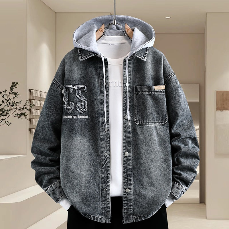 Herren lässige Denim-Hemdjacke mit abnehmbarer Kapuze und modernen Details Echoarchiv