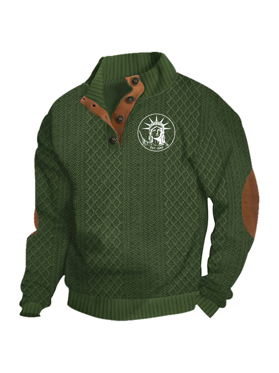 Herren nan Heritage-Strukturpullover mit Stehkragen Lederimitat-Besatz Ellenbogen-Patches und Halbknopfleiste Echo Archiv