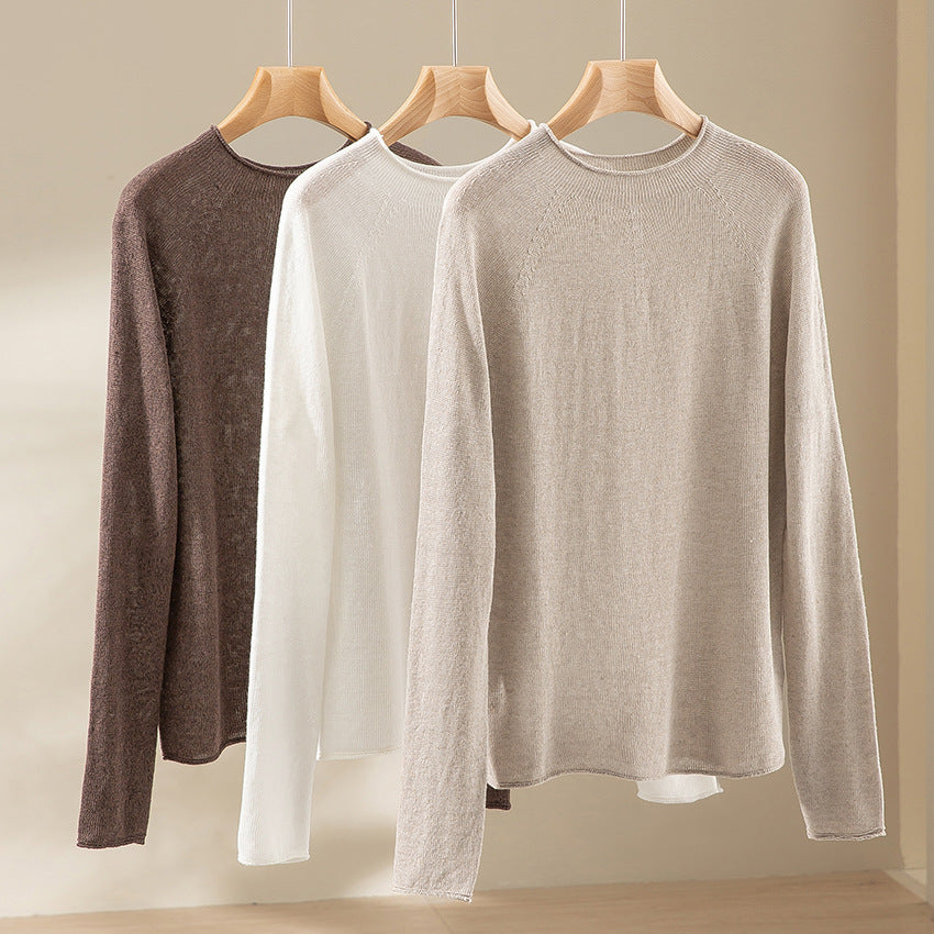 Damen Feiner leichtgewichtiger Rundhals-Feinstrickpullover mit Raglanärmeln Echoarchiv