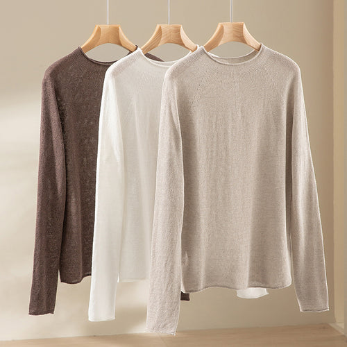 Damen Feiner leichtgewichtiger Rundhals-Feinstrickpullover mit Raglanärmeln Echoarchiv