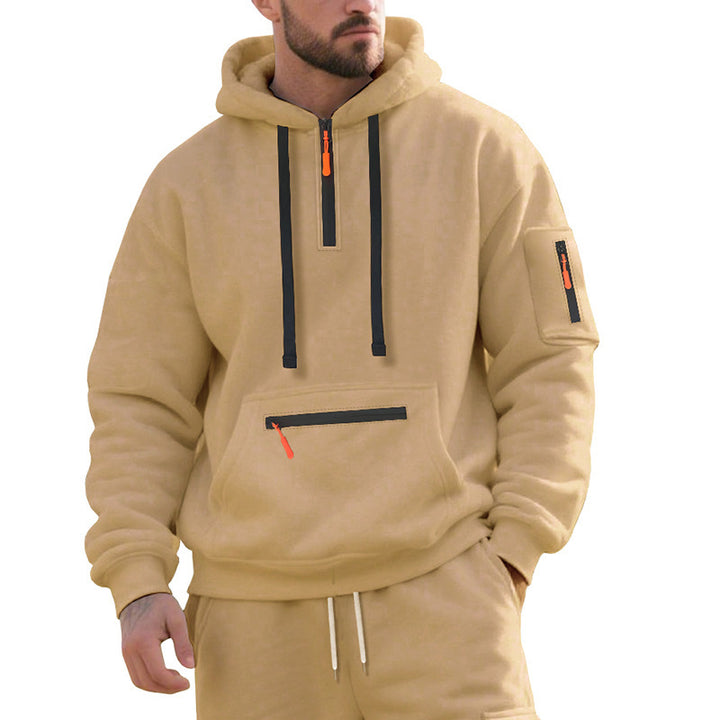 Herren Oversize-Kapuzenpullover mit halbem Reißverschluss, Kängurutasche mit Reißverschluss und Ärmel-Pocket Echoarchiv