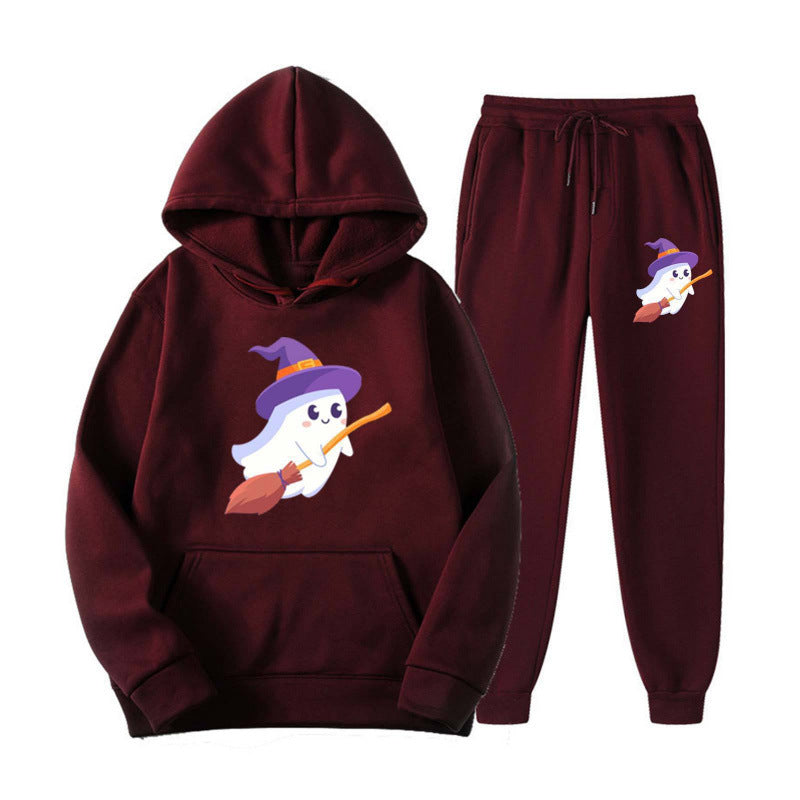 Unisex nan kuscheliger Kapuzenpullover und Jogginghose Set mit Halloween-Geistprint Echo Archiv