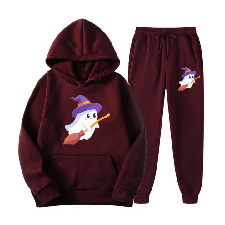 Unisex nan kuscheliger Kapuzenpullover und Jogginghose Set mit Halloween-Geistprint Echo Archiv