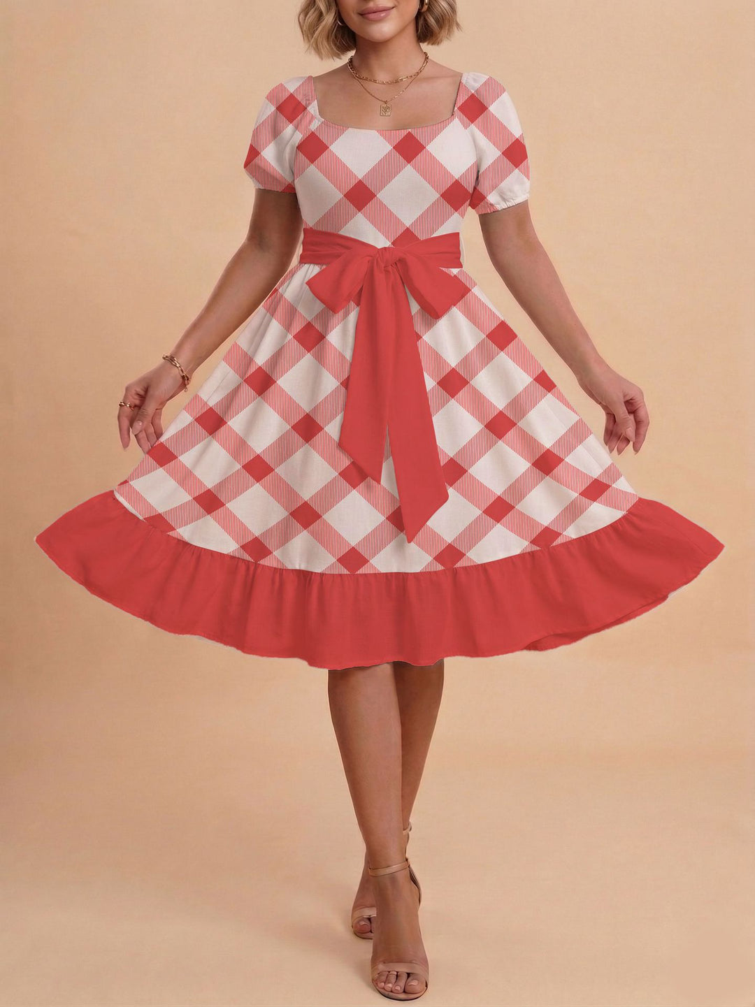 Damen Verspieltes Maxikleid mit Bärenmuster und taillierbarem Band Echo Archiv