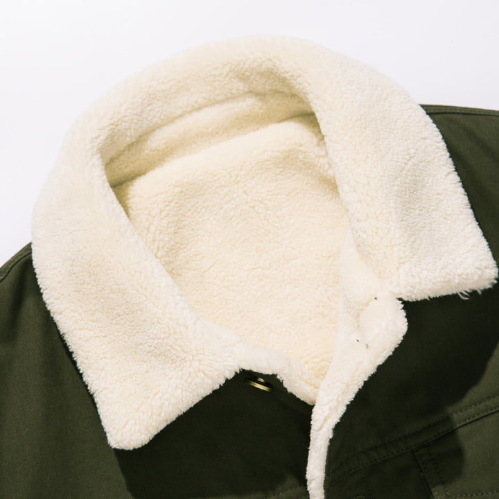 Herren Canvas-Truckerjacke mit durchgehendem Sherpa-Innenfutter und Umlegekragen – Taviero