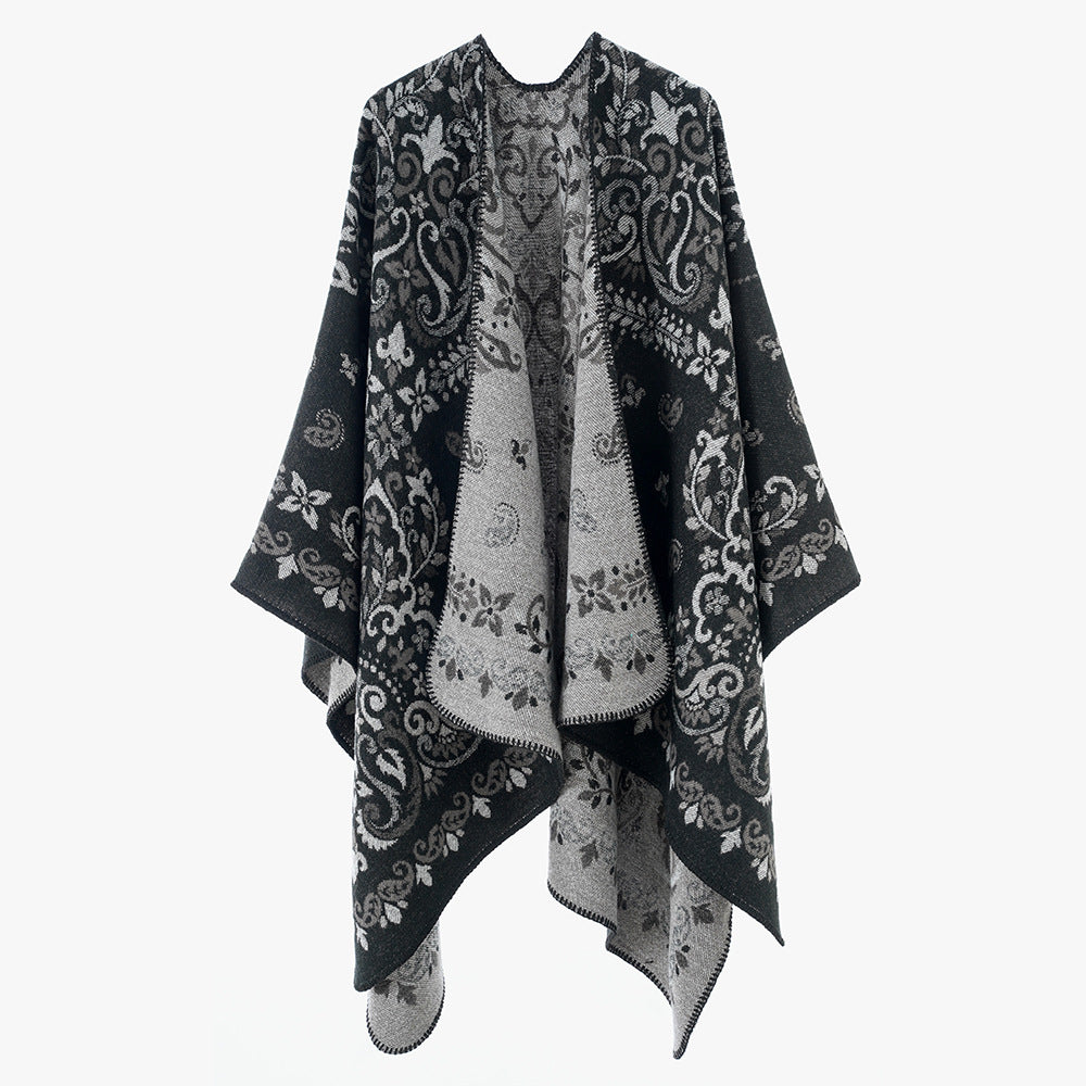 Damen Wendbarer Jacquard-Cape-Überwurf mit ornamentaler Struktur – Avérine