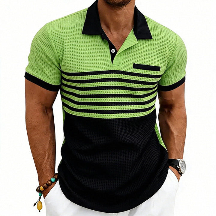 Herren nan Jacquard-Polo mit Blockstreifen, Brustblende und Baumwollmix Echo Archiv