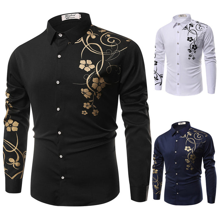 Herren Slim-Fit Hemd mit floralem Allover-Print, Langarm und Stretch-Baumwollmix Echo Archiv