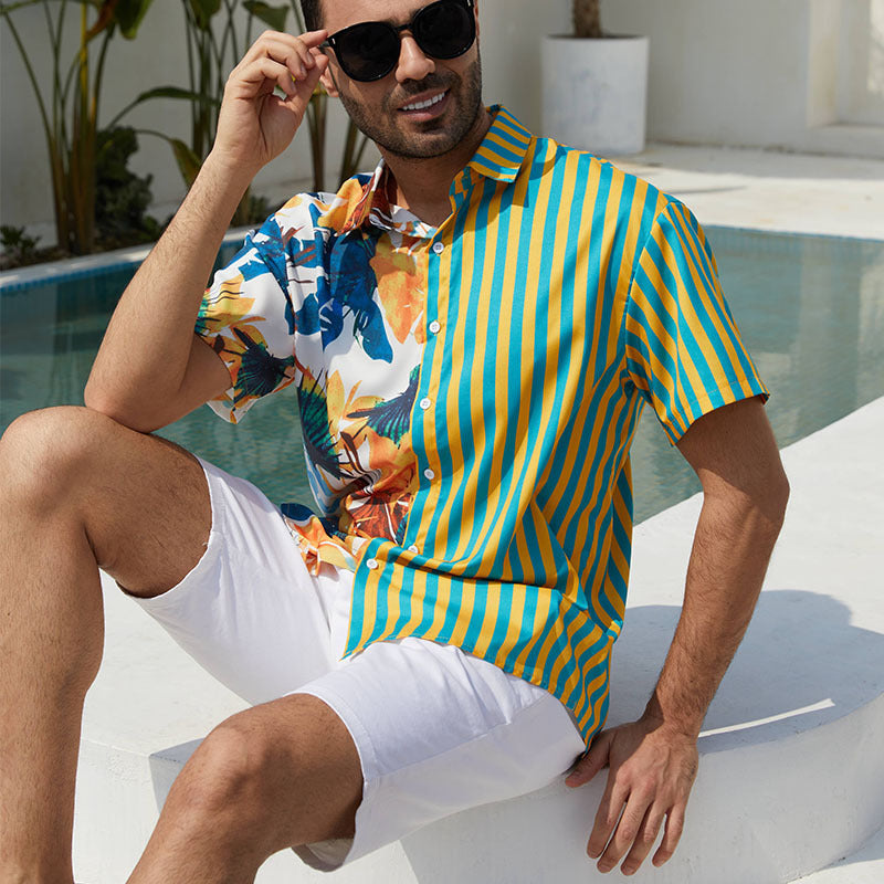 Herren Kurzarmhemd mit buntem Muster und Sommerdesign Echoarchiv