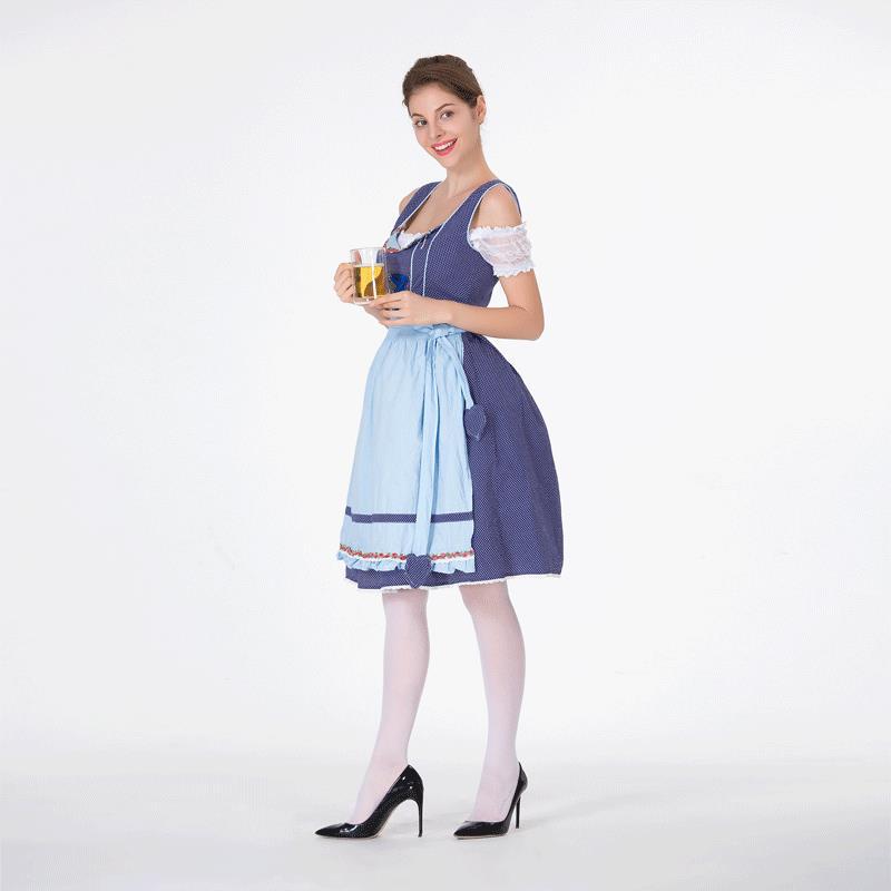 Damen nan klassisches Trachten-Dirndl mit gepunktetem Mieder, geschnürter Korsage und abnehmbarer Rüschen-Schürze Echo Archiv