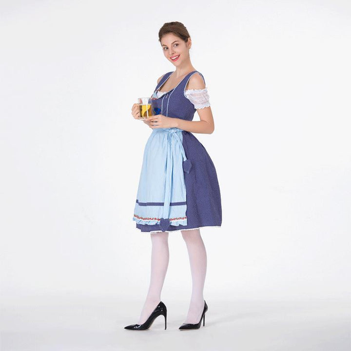 Damen nan klassisches Trachten-Dirndl mit gepunktetem Mieder, geschnürter Korsage und abnehmbarer Rüschen-Schürze Echo Archiv