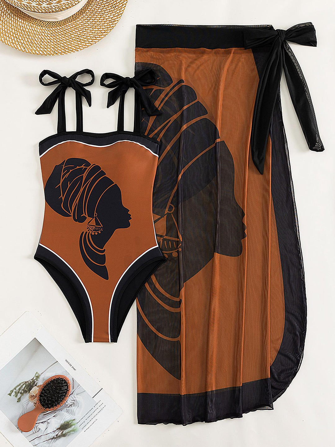 Damen Badeanzug-Set mit transparentem Rock und individuell anpassbaren Trägern Echo Archiv