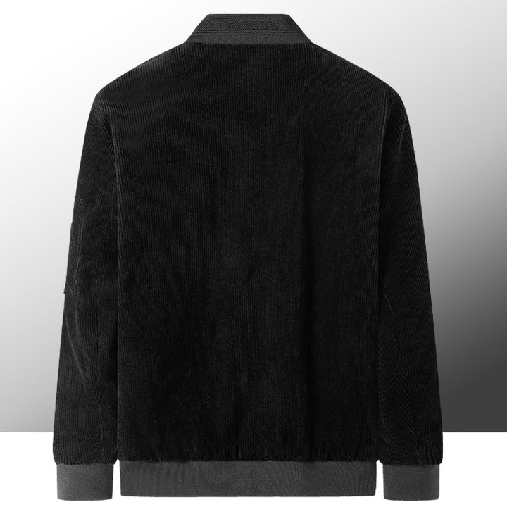 Herren Kord-Vintage-Bomberjacke mit leichtem Thermofutter, Ärmel-Reißverschlusstasche und Rippbündchen – Brevano