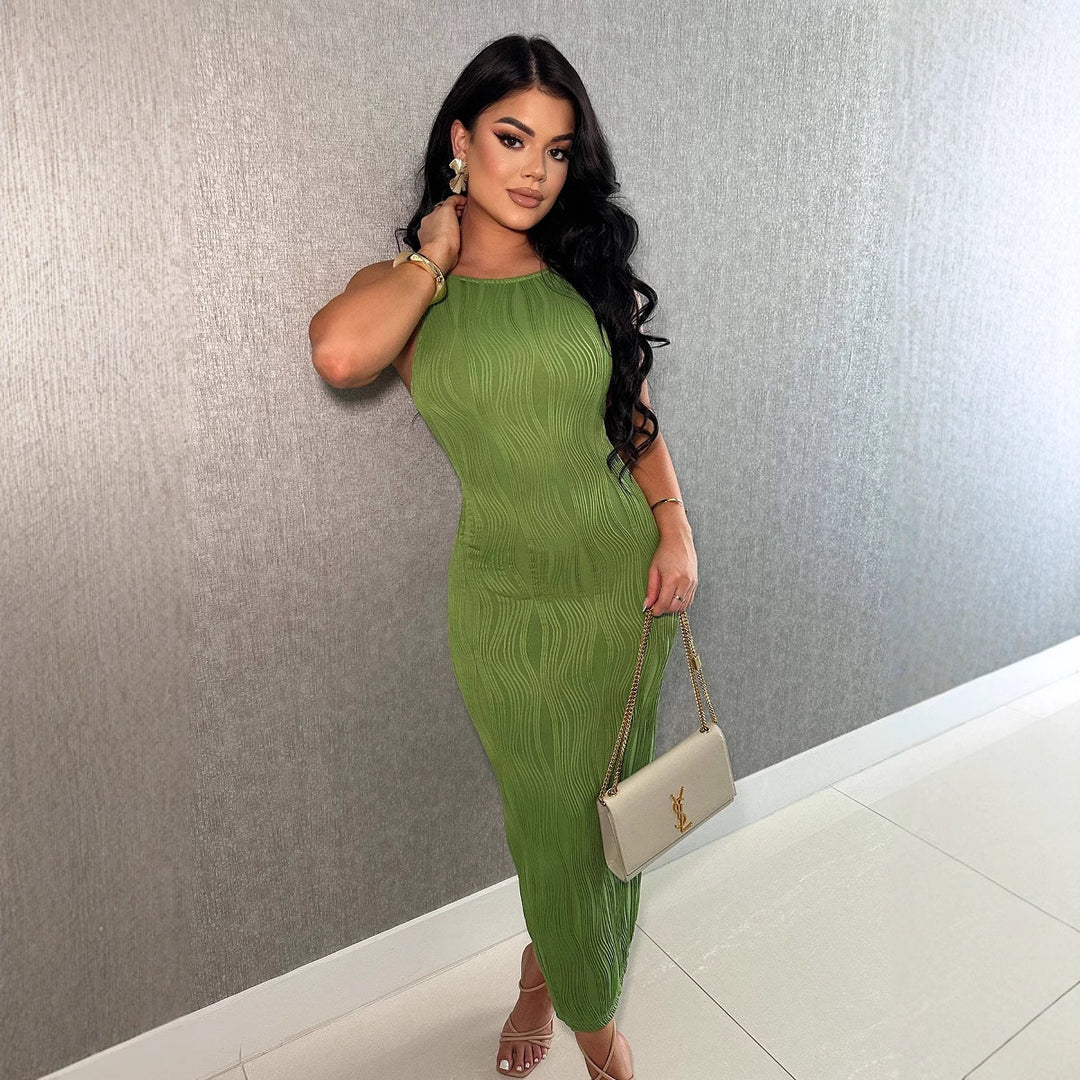 Damen Maxikleid im eleganten Wellenmuster mit Spaghettiträgern Echo Archiv