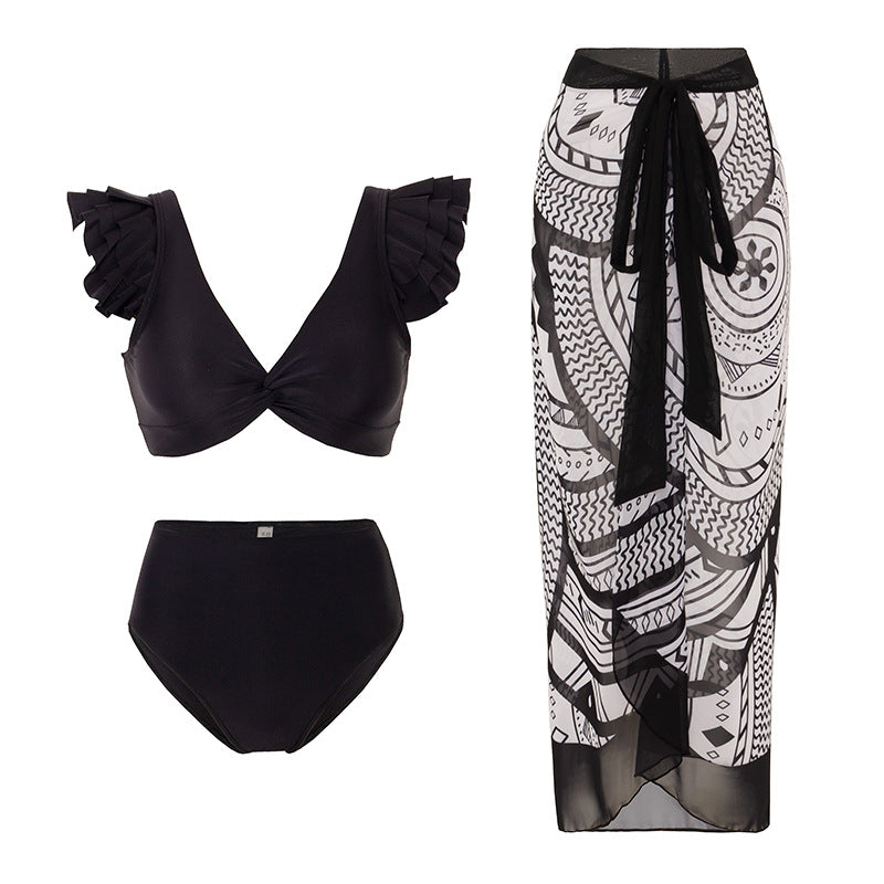 Damen Bikiniset mit dekorativem Rüschendesign und transparenter Strandtunika Echo Archiv