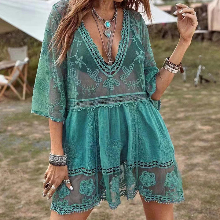 Damen luftiger Beachcover-Up mit aufwendiger Stickerei Echo Archiv