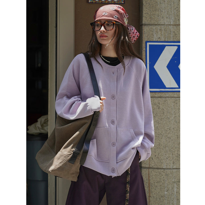 Damen Lockerer Sweatjacken-Cardigan mit Knopfleiste und Kängurutasche Echoarchiv