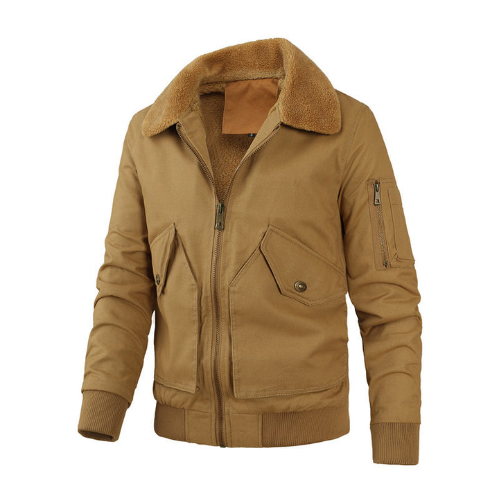 Herren Aviatorjacke mit Sherpa-Kragen, robustem Canvas und Mehrfachtaschen Echoarchiv