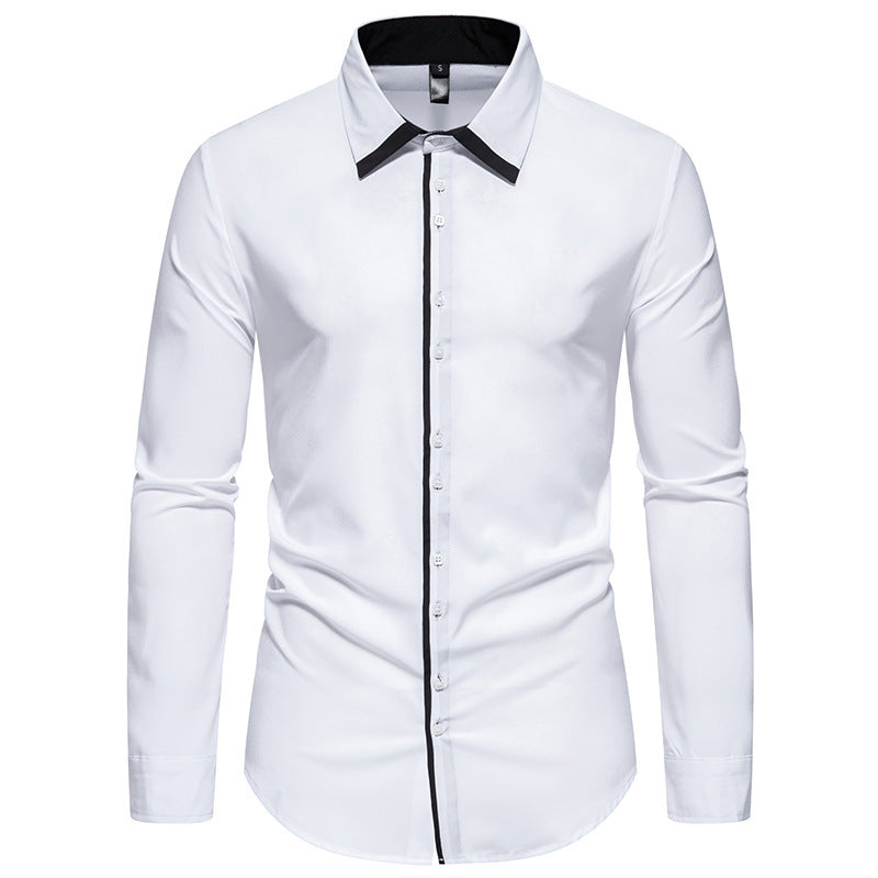 Herren elegantes Langarmhemd mit kontrastierendem Kragen und feinen Knopfdetails Echoarchiv