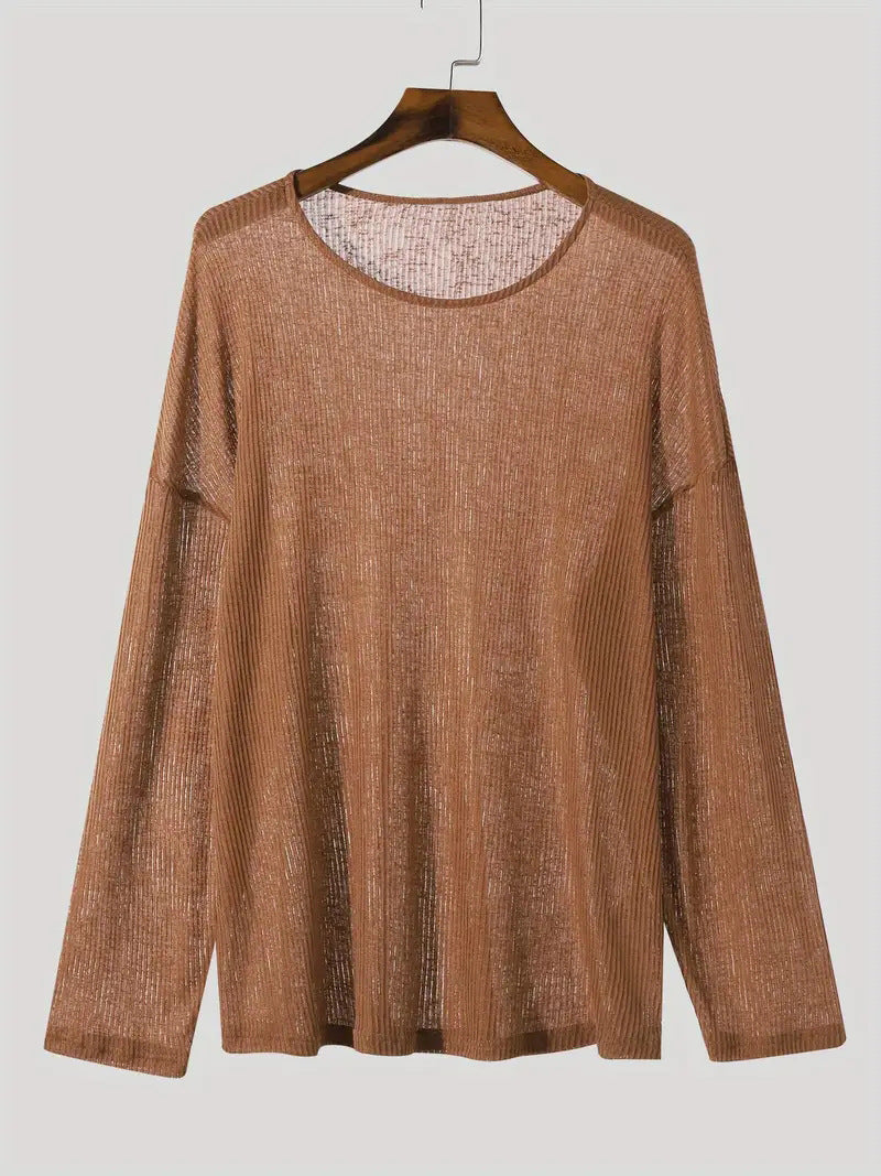 Damen Langarmshirt mit strukturiertem Rippenmuster und lässigem Schnitt Echoarchiv