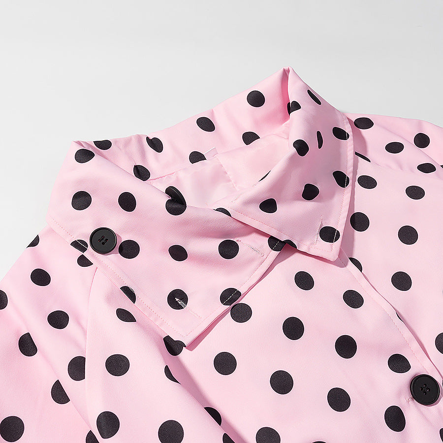 Damen Gepunkteter Trenchcoat-Style mit Bindegürtel und Ballonärmeln Echo Archiv