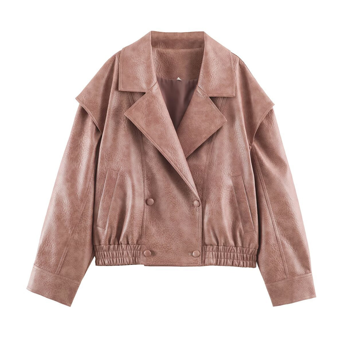 Damen Oversize Kunstlederjacke mit Doppelreihe, weitem Revers und elastischem Saum Echoarchiv