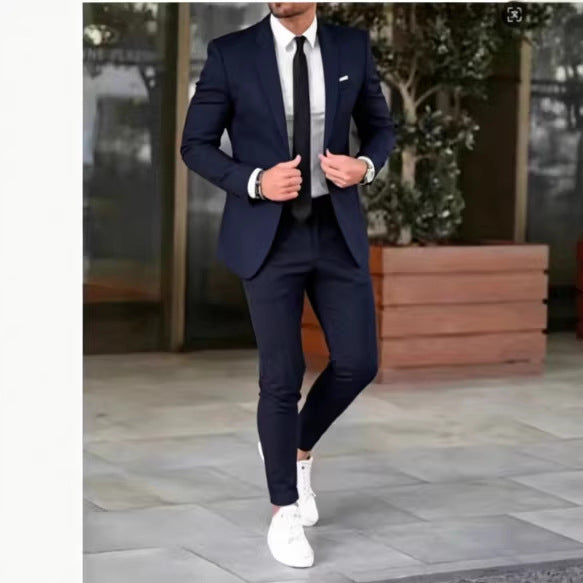 Herren nan tailliertes Anzugset aus leichtem Stretch-Twill mit Ein-Knopf-Sakko und Flat-Front-Hose Echo Archiv