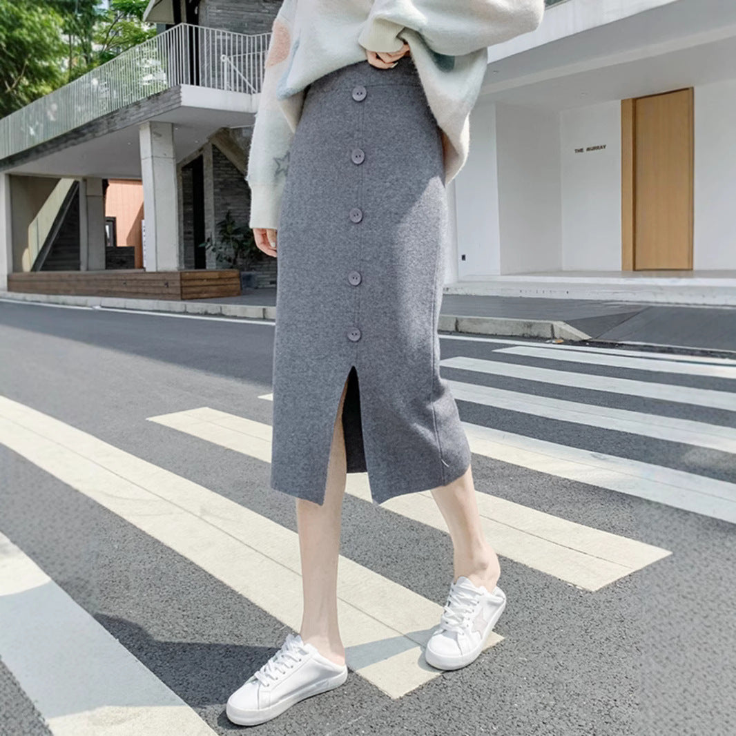 Damen Eleganter Maxi-Rock mit Knopfdetails und Schlitz Echo Archiv