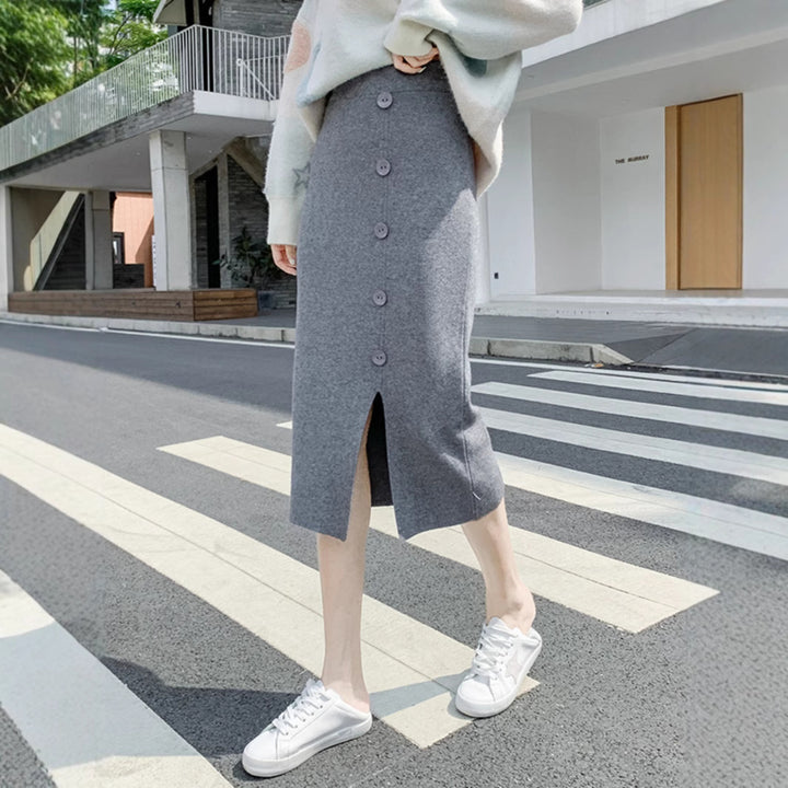 Damen Eleganter Maxi-Rock mit Knopfdetails und Schlitz Echo Archiv