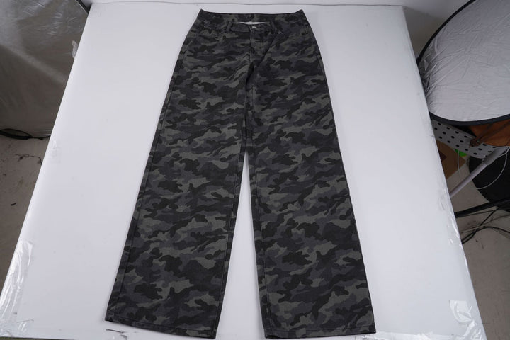 Damen Camouflage-Denim Schlaghose mit hoher Taille und weitem Bein – Avélisse