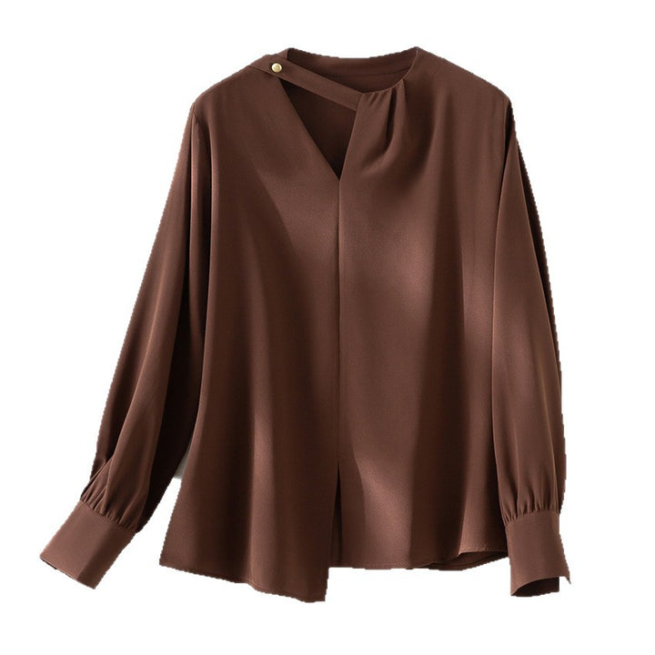 Damen elegante oversized Bluse mit asymmetrischem V-Ausschnitt und Manschetten Echoarchiv