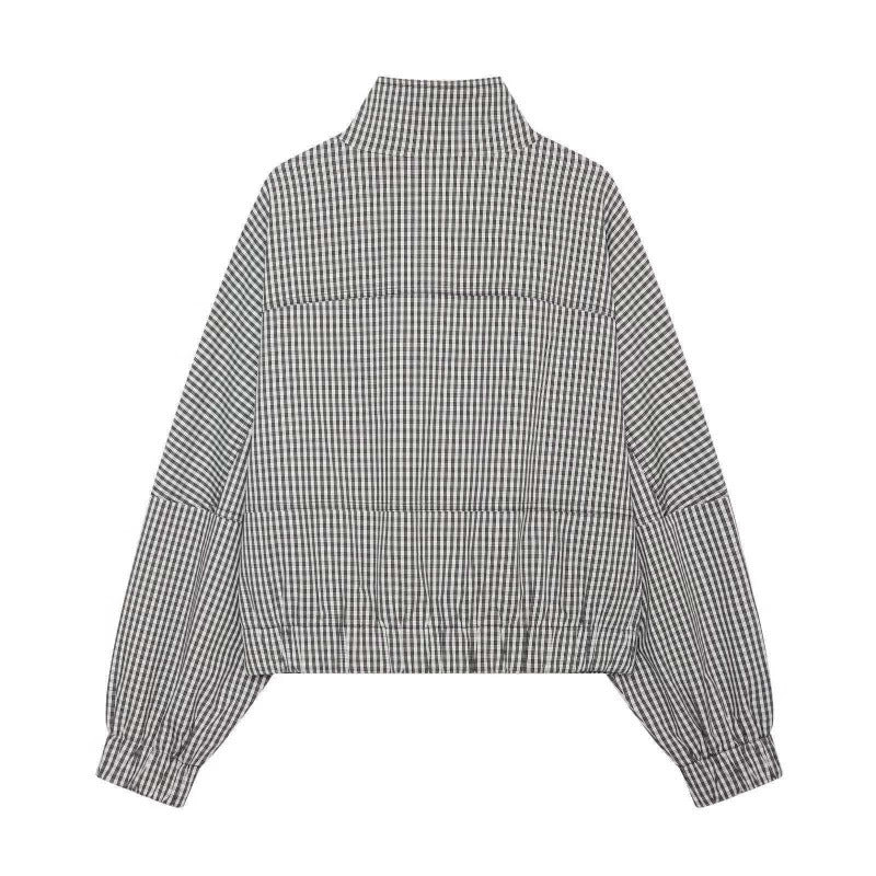 Damen Gekürzte Boxy‑Jacke im Vichy‑Karo mit Stehkragen und Zweiwege‑Reißverschluss Echo Archiv