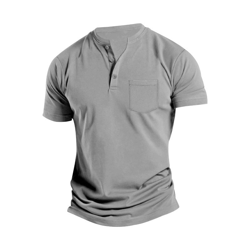 Herren Kurzarm-Henley-T-Shirt mit strukturiertem Design und praktischer Brusttasche Echoarchiv
