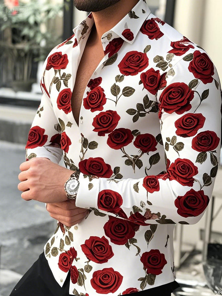 Herren Hemd mit floralen Rosenmotiven Echoarchiv