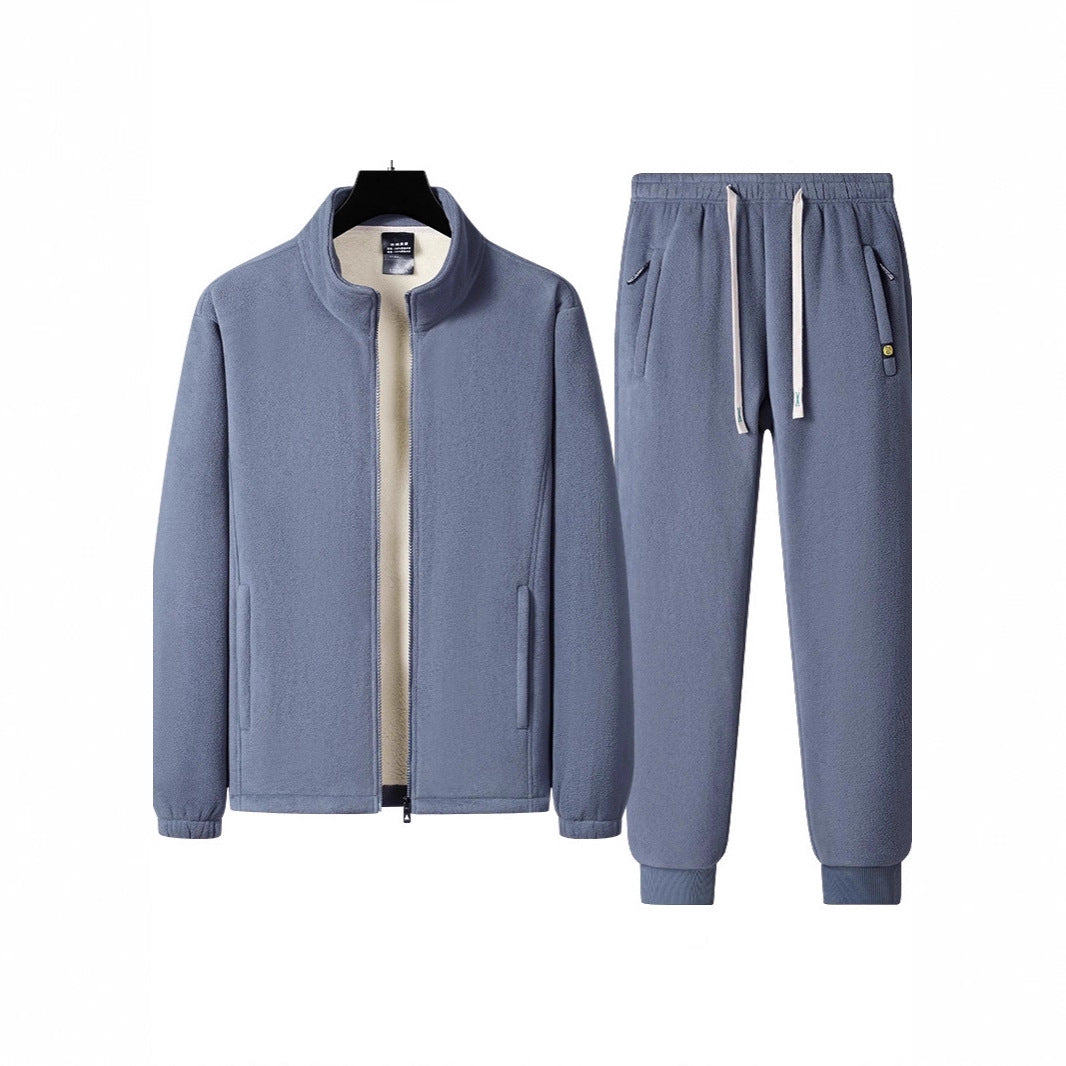Herren dreiteiliges Fleece-Set mit wattierter Weste, Stehkragenjacke und Jogginghose – Marzano
