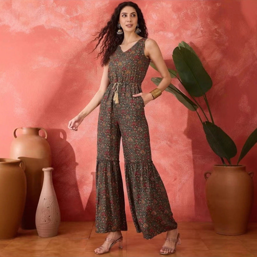 Damen Vintage-inspirierter Jumpsuit mit weitem Bein und Taillierung Echo Archiv