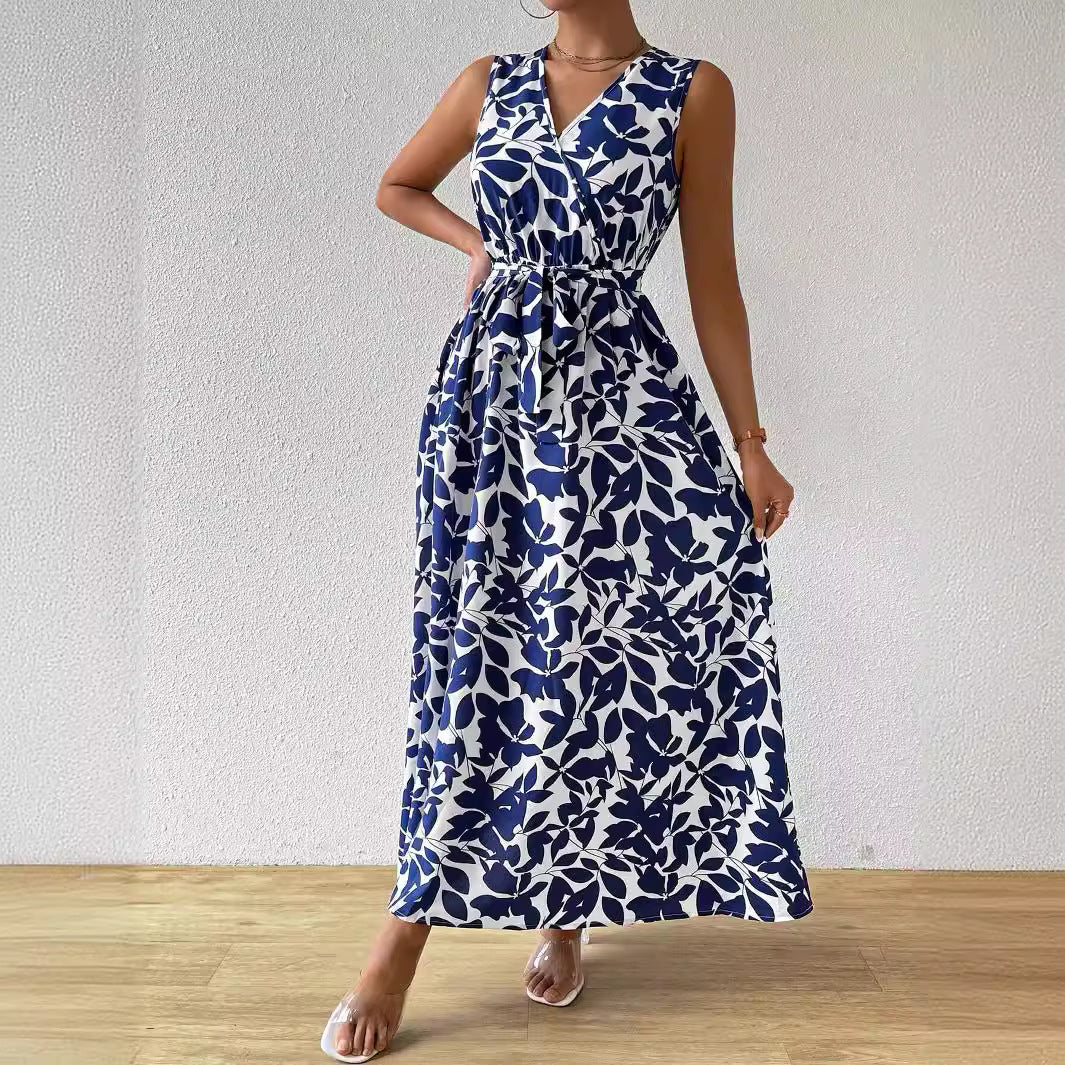 Damen nan Wickel-Maxikleid mit V-Ausschnitt und gebundenem Taillengürtel Echo Archiv