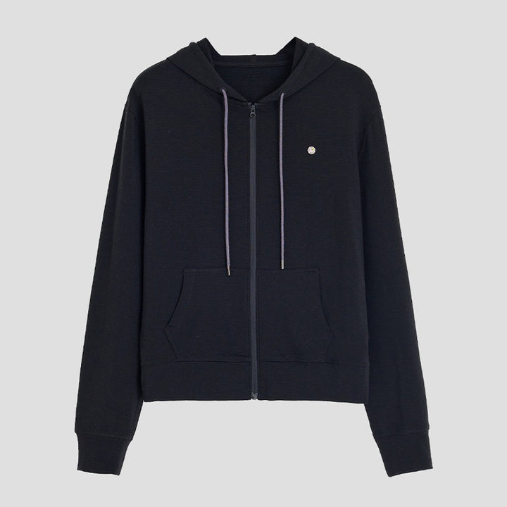 Damen leichte Kapuzen-Sweatjacke aus Slub-Jersey mit durchgehendem Reißverschluss und Kängurutaschen Echoarchiv